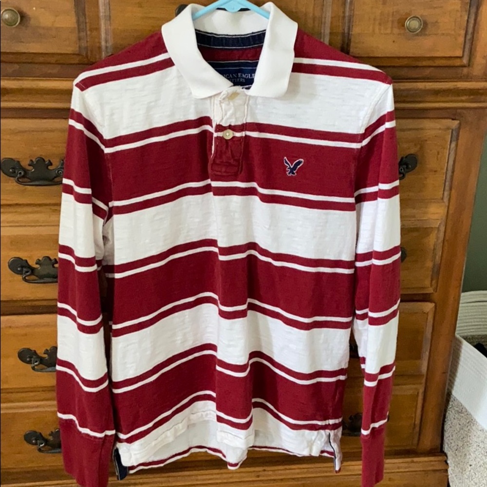 American Eagle red stripe polo shirt Medium